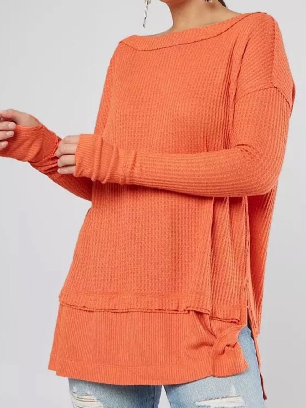 Free People We The Free North Shore Thermal Tunic Waffle Knit Orange Small